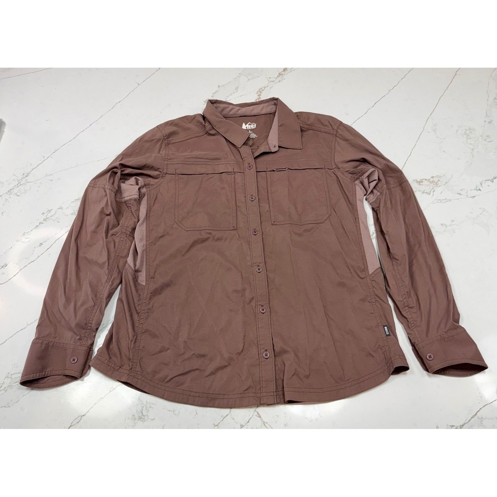 REI Co op Womens Long Sleeve‎ Button Up Shirt Brown/Mauve Utility Size L
